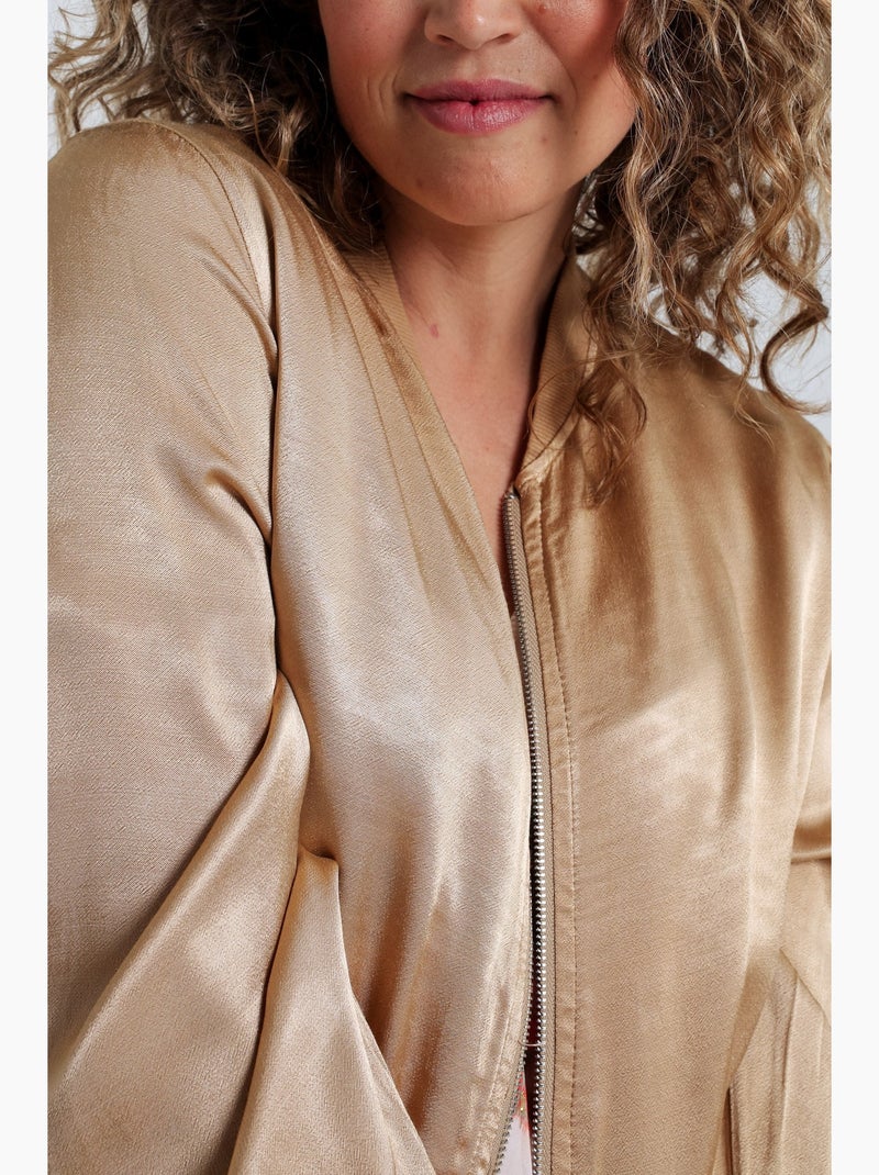 Bomber uni en viscose effet satin PAPRIKA Kaki - Kiabi