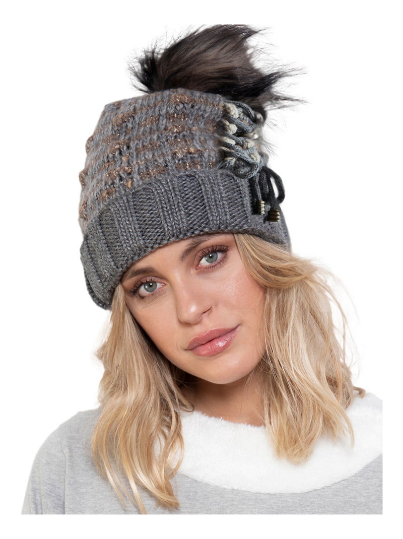 Bonnet à houppe Gris - Kiabi