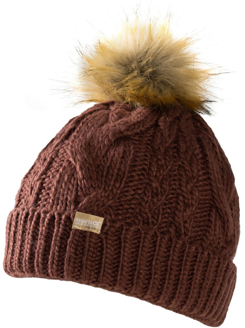 Bonnet à maille torsadée, revers et pompon duveteux lovella - regatta Violet clair - Kiabi