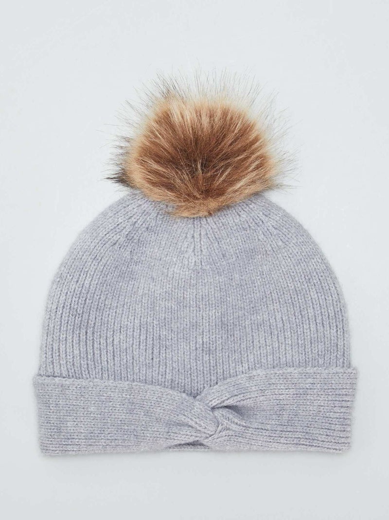 Bonnet à pompon avec revers torsadé Gris - Kiabi