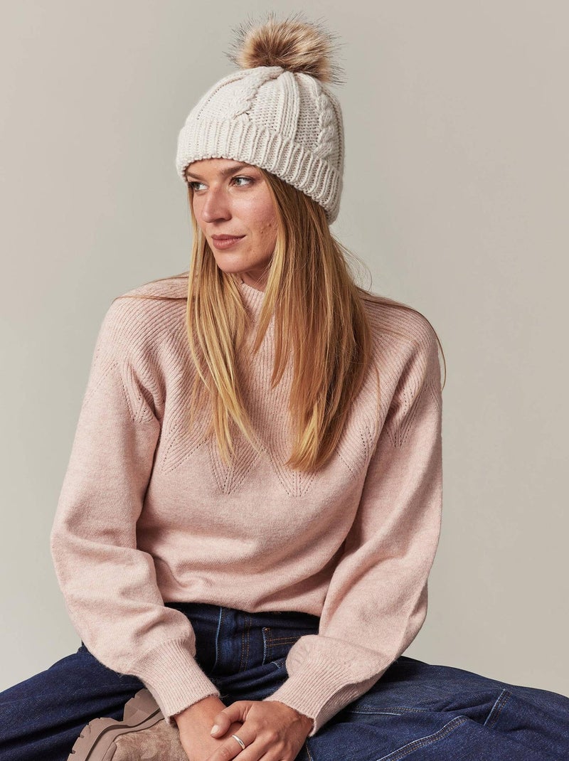 Bonnet à pompon 'Deeluxe' Blanc - Kiabi