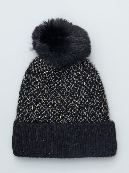 Bonnet à pompon et fil brillant - Kiabi