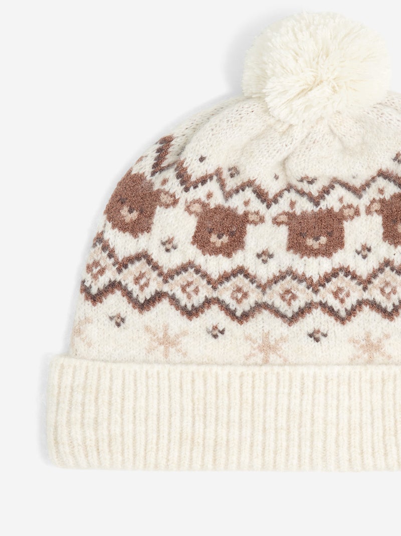 Bonnet à pompon imprimé Beige - Kiabi