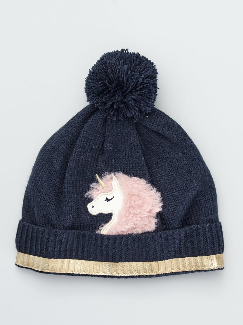Bonnet à pompon 'licorne' Bleu marine - Kiabi