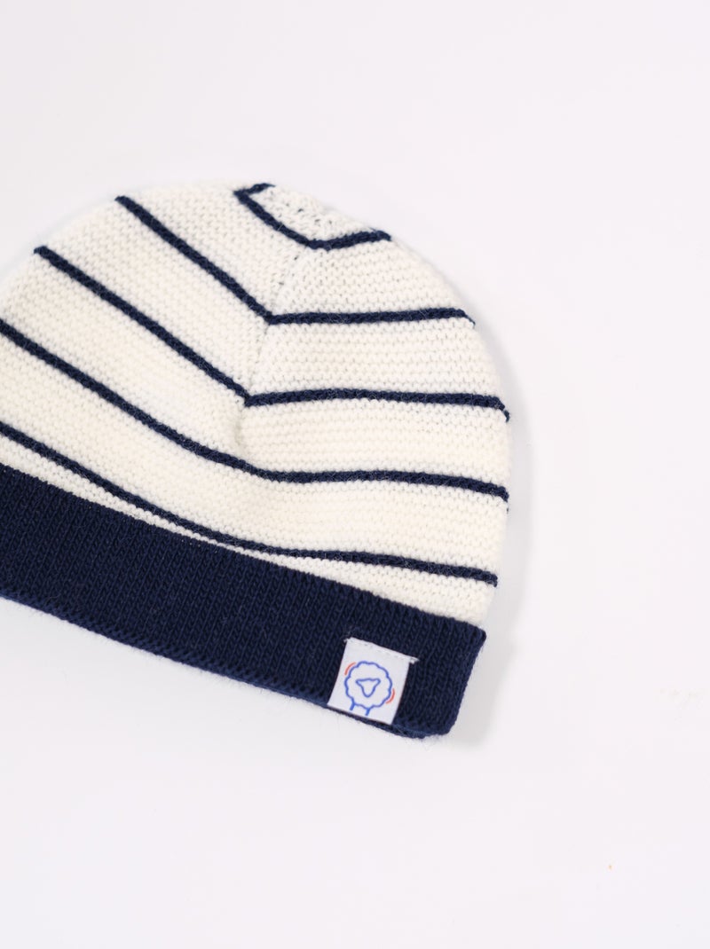 Bonnet à Revers Court Blanc Bleu - Kiabi