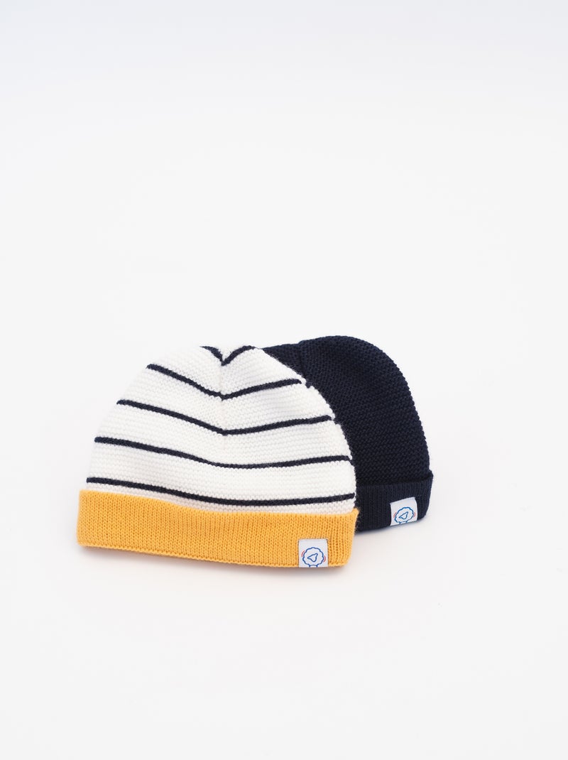 Bonnet à Revers Court Blanc Jaune Bleu - Kiabi