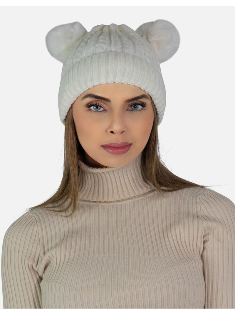 Bonnet avec doublure en polaire et pompon Kebello Blanc - Kiabi
