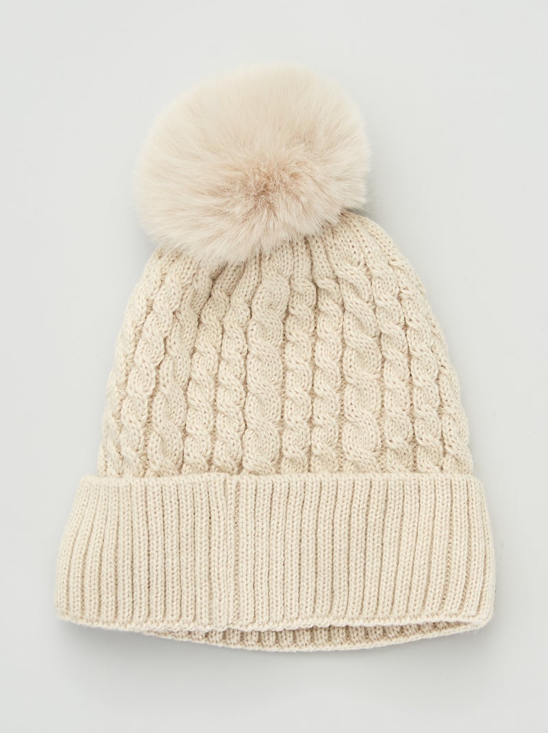 Bonnet avec pompon Beige - Kiabi