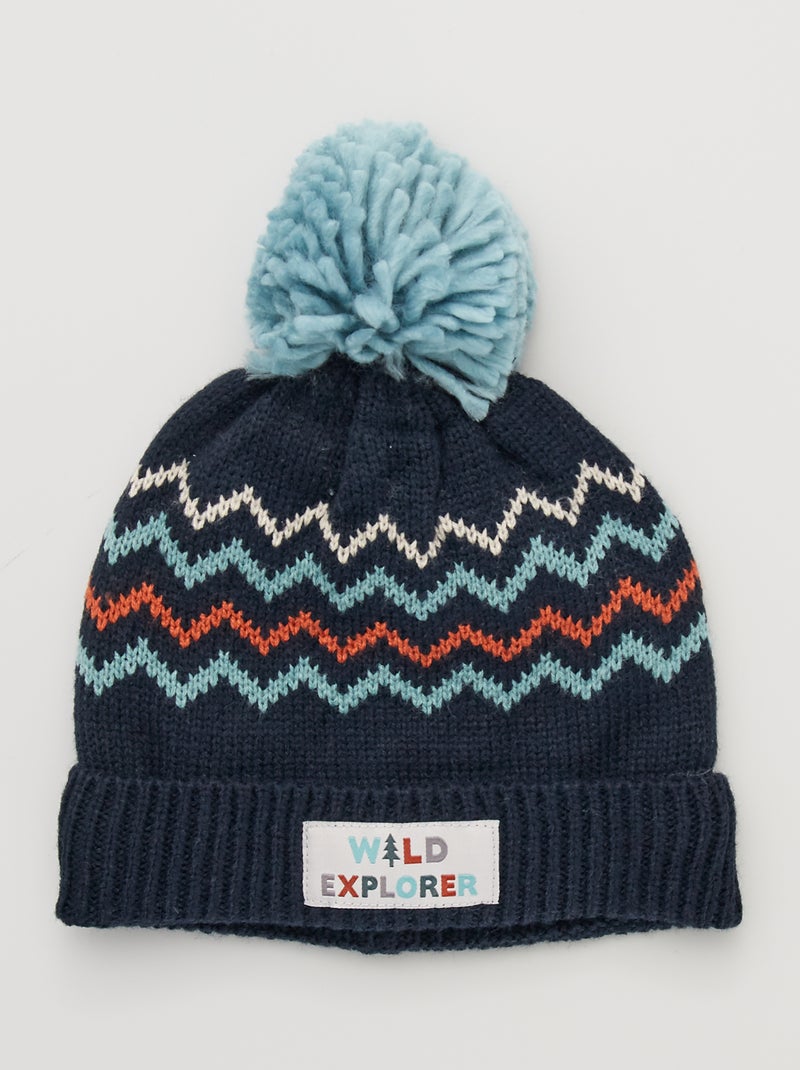 Bonnet avec pompon bleu marine - Kiabi
