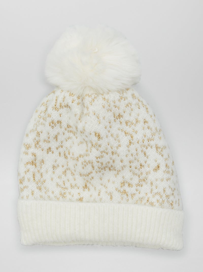Bonnet avec pompon + effet brillant Blanc/doré - Kiabi