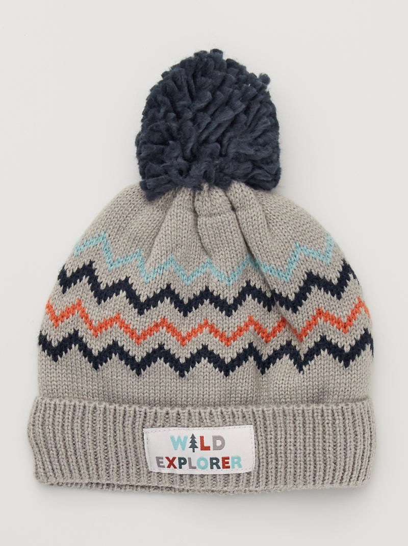 Bonnet avec pompon gris souris - Kiabi