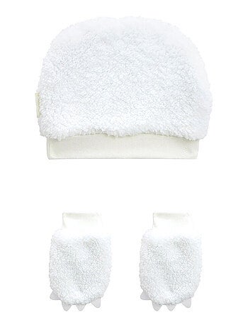 Bonnet bébé en sherpa + moufles Alaska