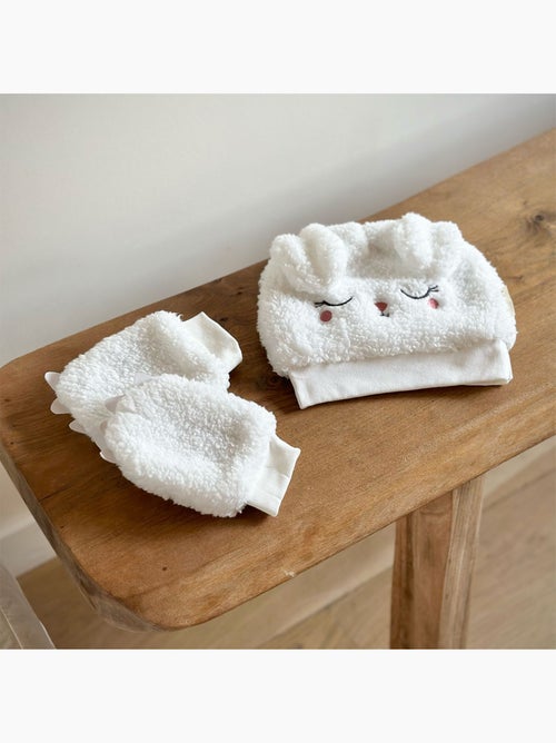 Bonnet bébé en sherpa + moufles Alaska - Kiabi