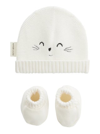 Bonnet bébé et chaussons en tricot Hello Baby