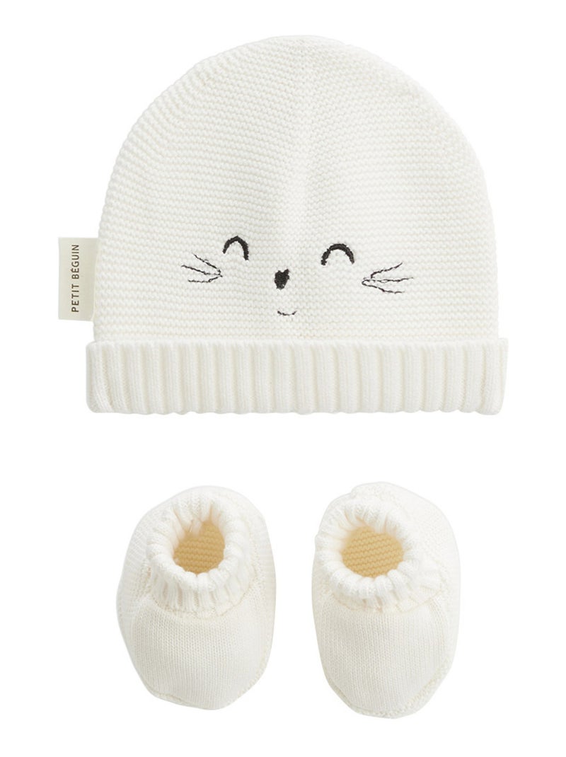 Bonnet bébé et chaussons en tricot Hello Baby Ecru - Kiabi