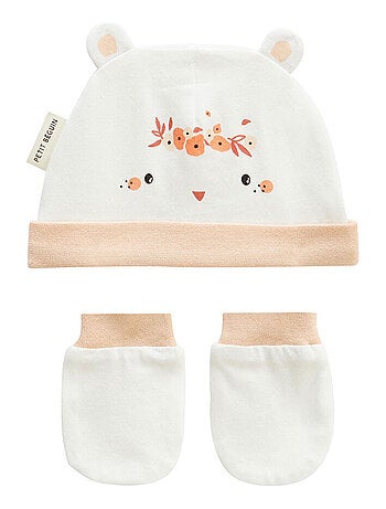 Bonnet bébé et moufles anti-griffures Miss Plume