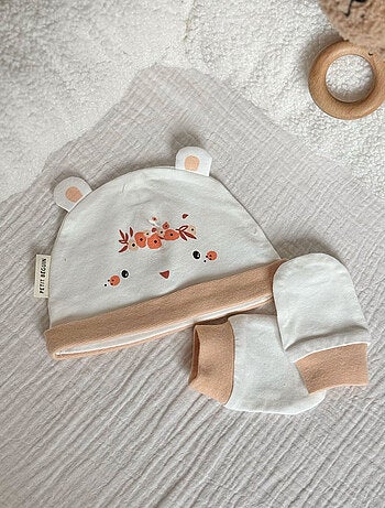 Bonnet bébé et moufles anti-griffures Miss Plume