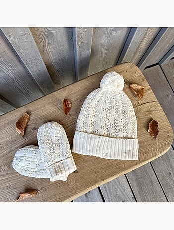 Bonnet bébé et moufles en tricot elise