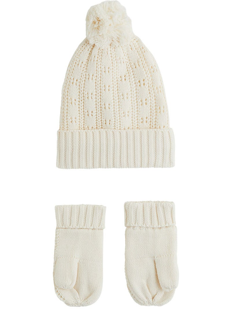 Bonnet bébé et moufles en tricot elise Ecru - Kiabi