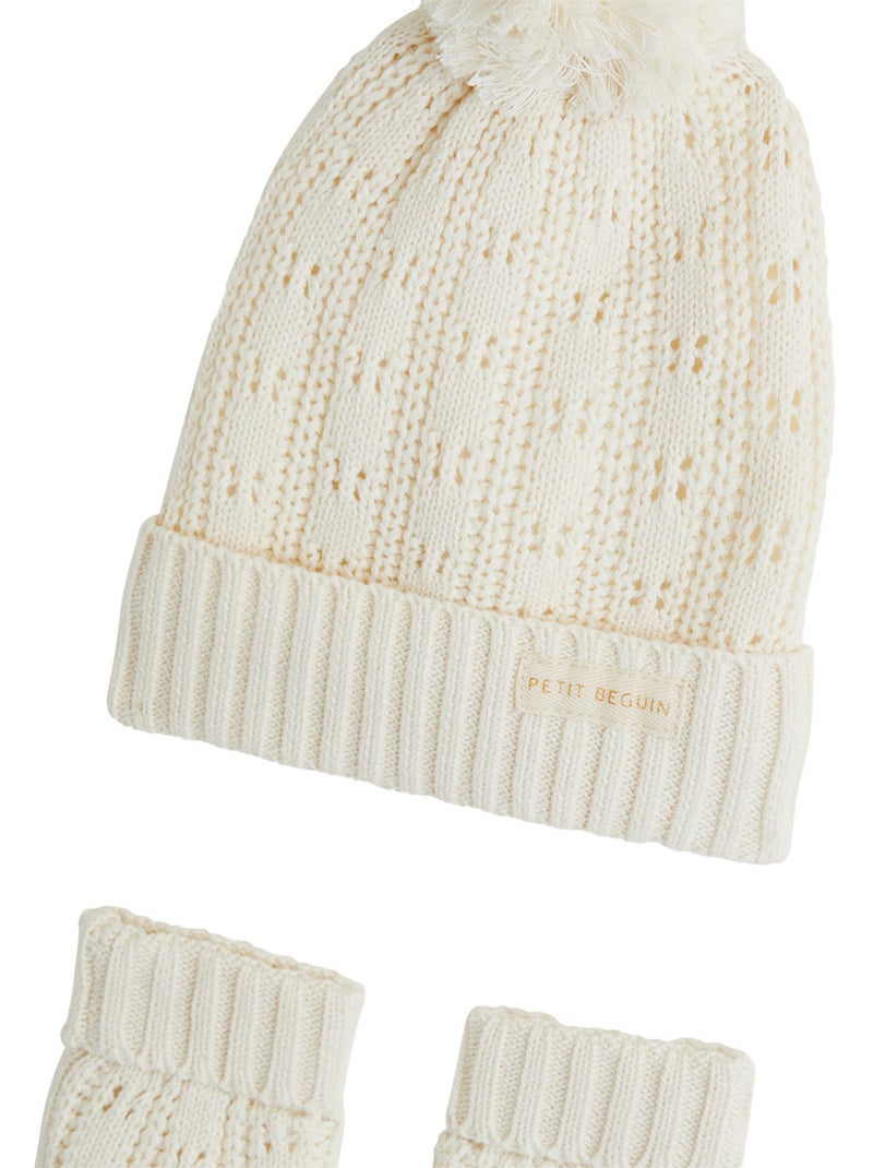 Bonnet bébé et moufles en tricot elise Ecru - Kiabi