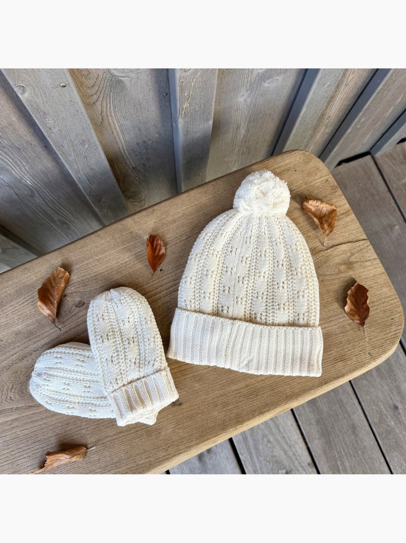 Bonnet bébé et moufles en tricot elise Ecru - Kiabi