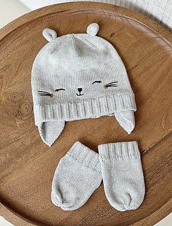 Bonnet bébé et moufles en tricot Esmée