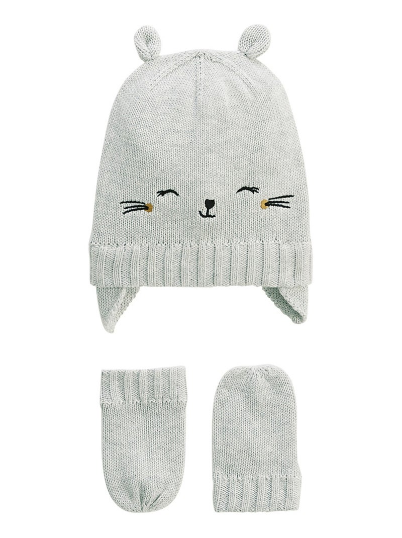 Bonnet bébé et moufles en tricot Esmée Gris Gris Bébé fille
