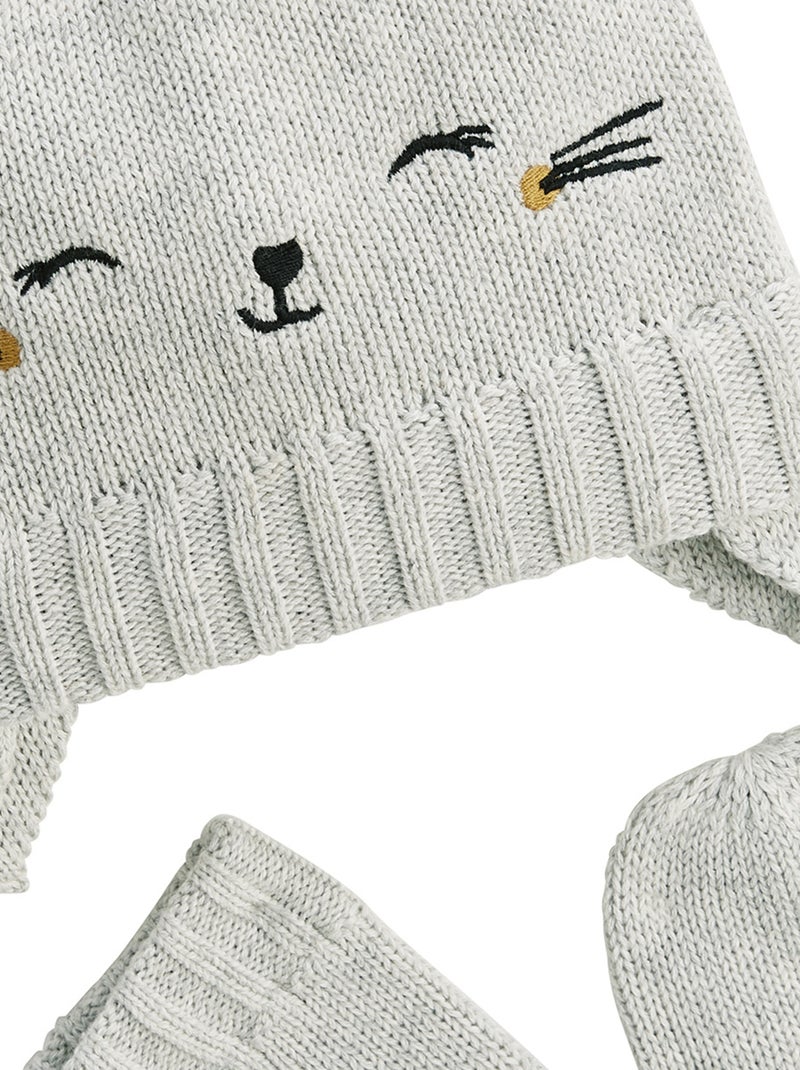 Bonnet bébé et moufles en tricot Esmée Gris Gris - Kiabi