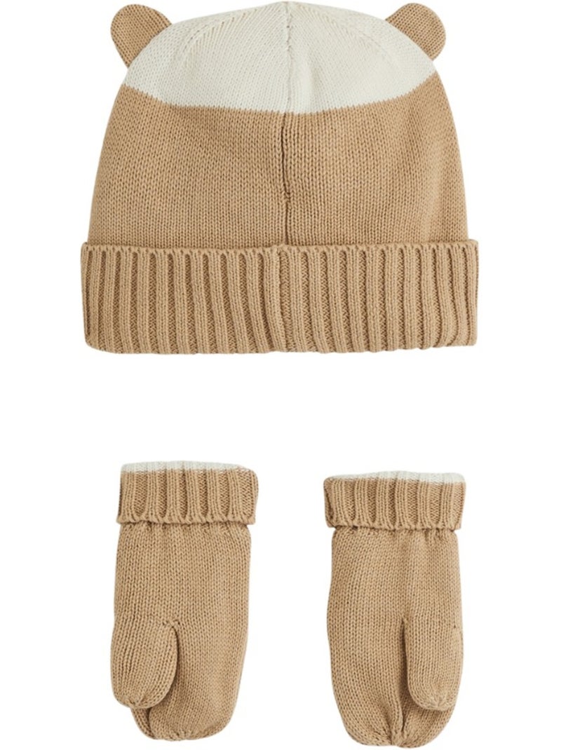 Bonnet bébé et moufles en tricot moka Marron - Kiabi