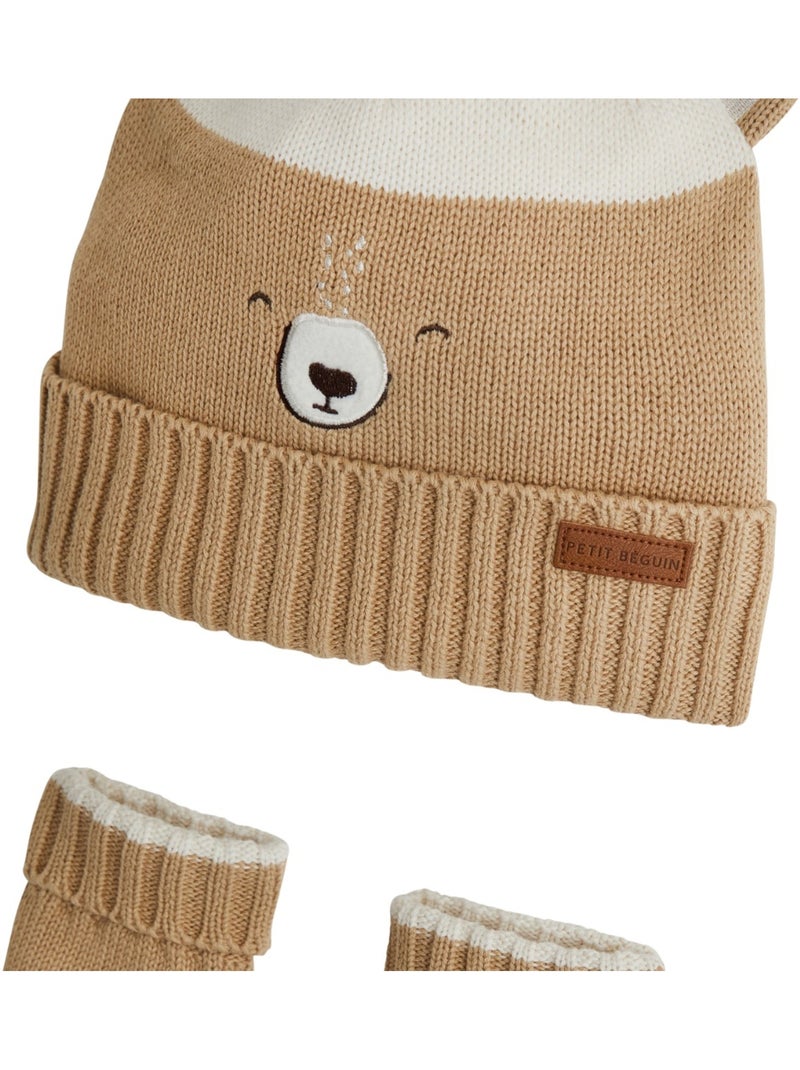 Bonnet bébé et moufles en tricot moka Marron - Kiabi