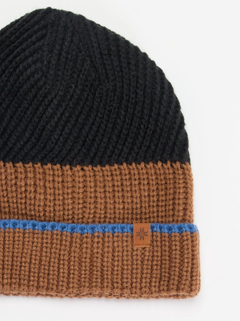 Bonnet bicolore avec revers Noir - Kiabi