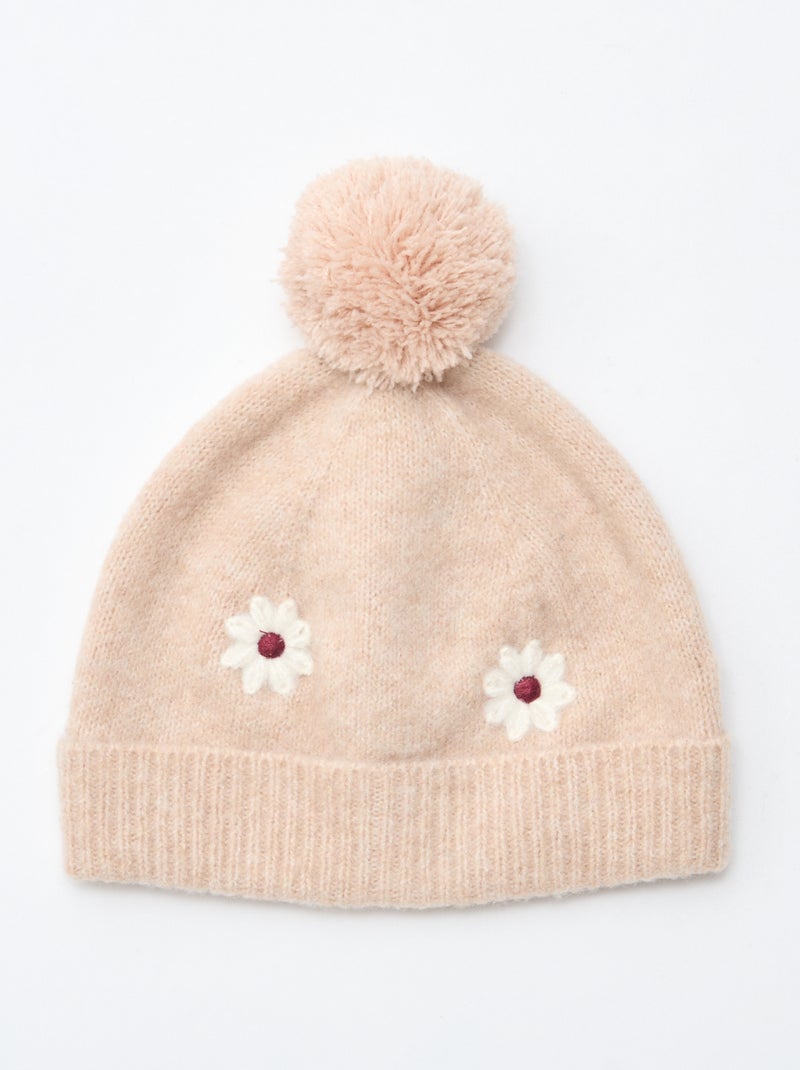 Bonnet brodé en coton Beige - Kiabi