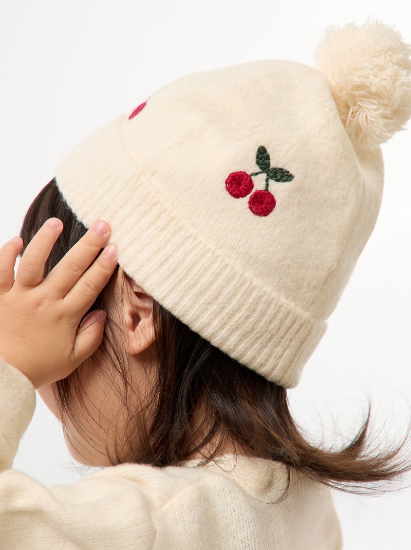 Bonnet brodé en coton Blanc - Kiabi