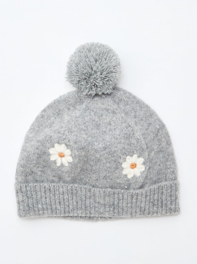 Bonnet brodé en coton Gris - Kiabi