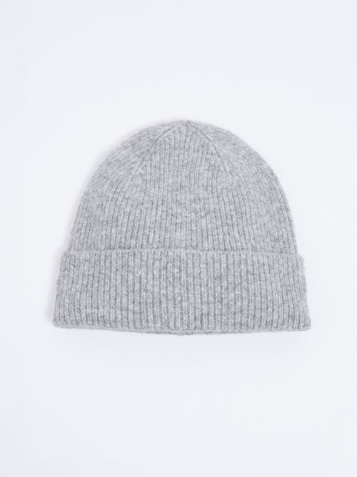 Bonnet chaud maille côtelée avec laine - Kiabi