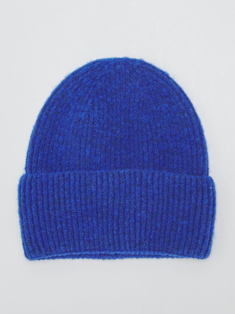 Bonnet côtelé à large revers Bleu - Kiabi