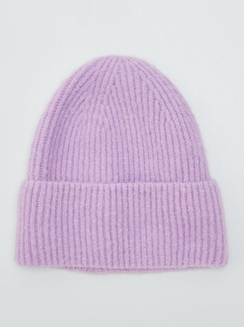 Bonnet côtelé à large revers mauve - Kiabi