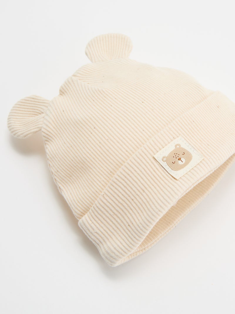 Bonnet côtelé avec oreilles Beige - Kiabi