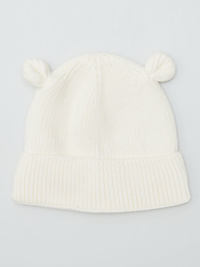 Bonnet côtelé avec oreilles Blanc - Kiabi