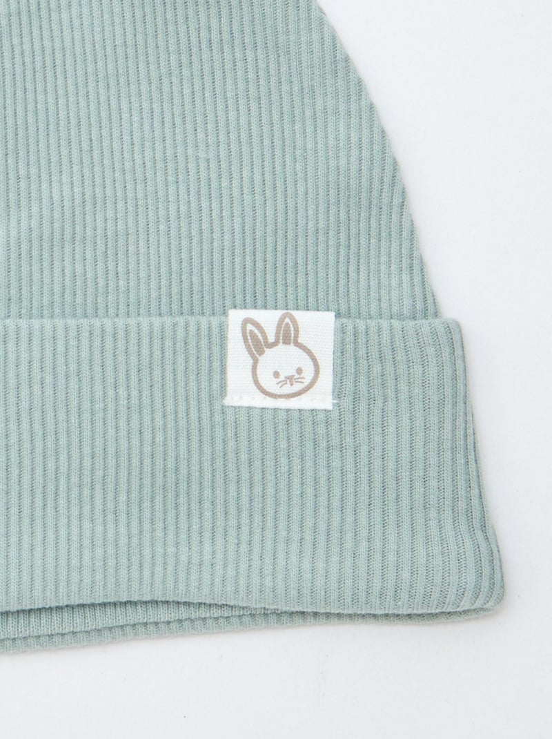 Bonnet côtelé avec oreilles fantaisies Bleu - Kiabi