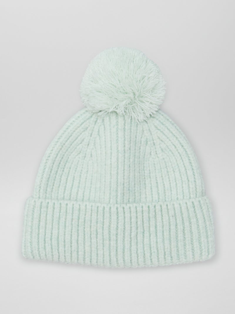 Bonnet cotelé avec pompom Vert - Kiabi