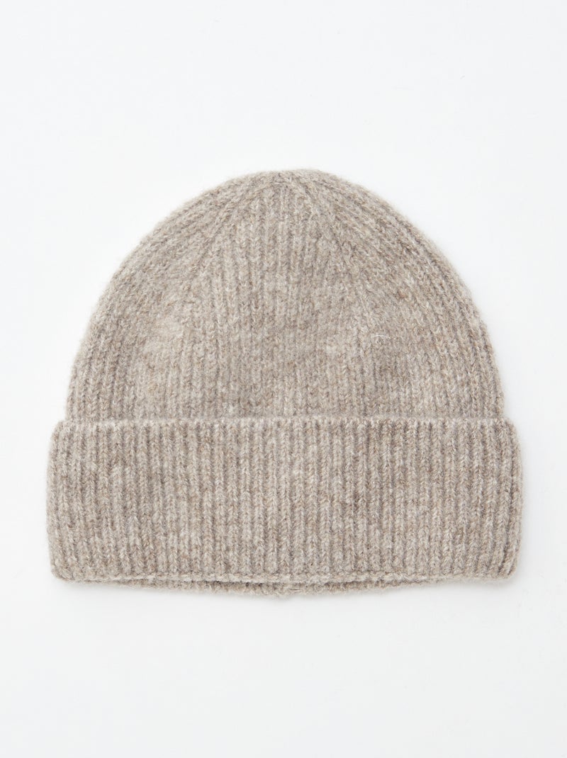 Bonnet côtelé avec revers beige - Kiabi