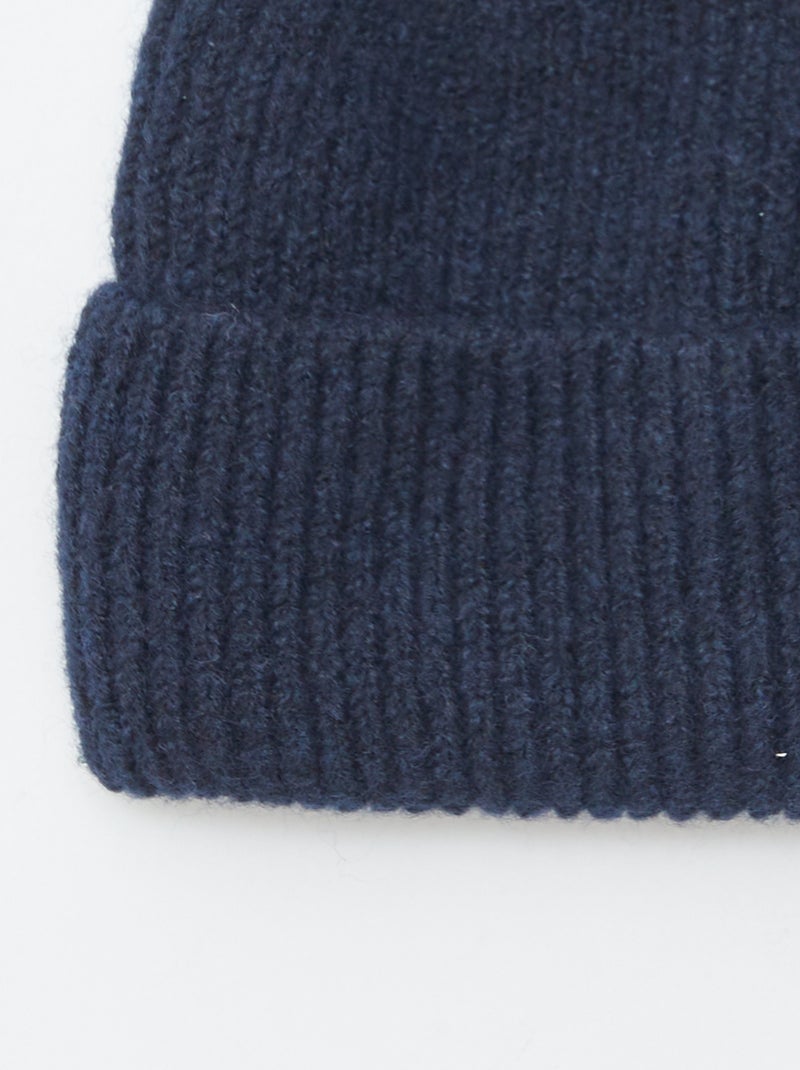 Bonnet côtelé avec revers Bleu - Kiabi