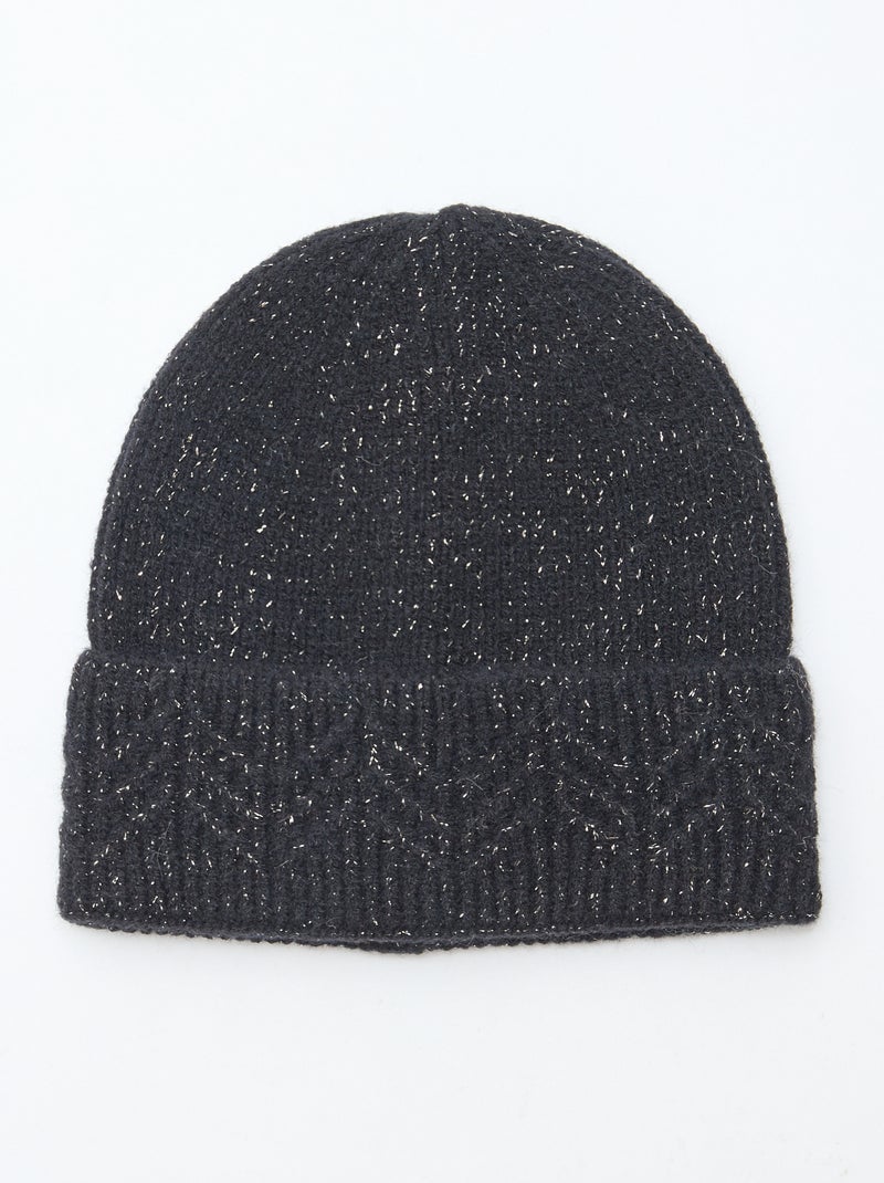 Bonnet côtelé brillant Noir Femme Kiabi