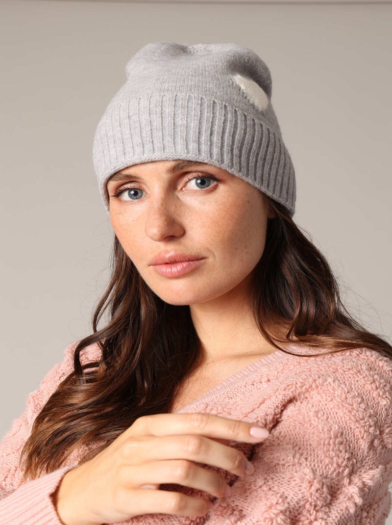 Bonnet côtelé en maille douce avec motif cœur contrasté 'Deeluxe' Gris clair - Kiabi