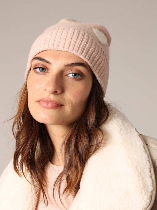 Bonnet côtelé en maille douce avec motif cœur contrasté
 'Deeluxe' - Kiabi