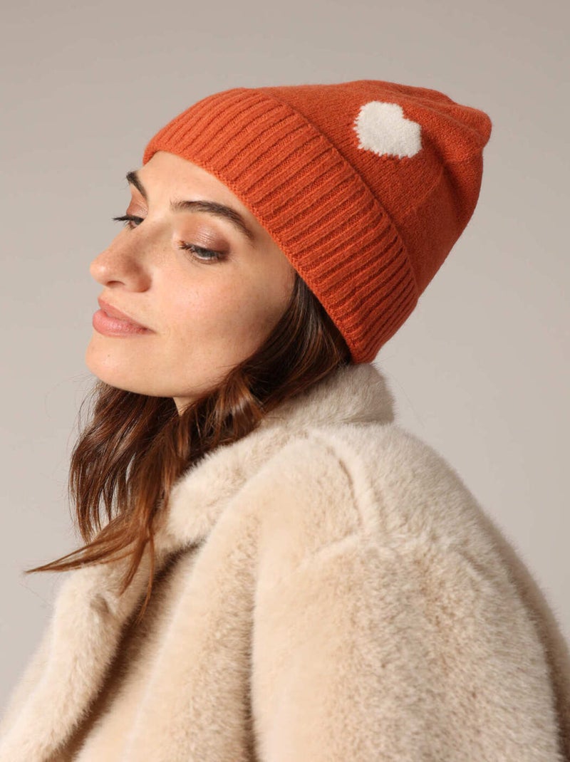 Bonnet côtelé en maille douce avec motif cœur contrasté 'Deeluxe' Rouge brique - Kiabi