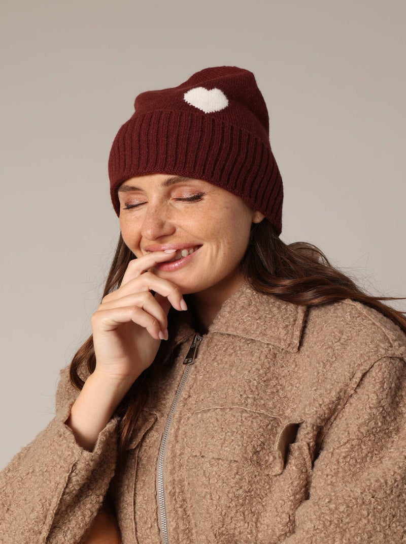 Bonnet côtelé en maille douce avec motif cœur contrasté 'Deeluxe' Violet - Kiabi