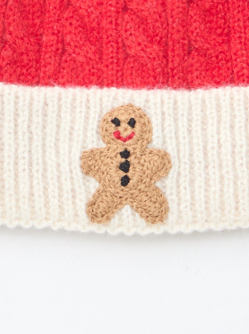 Bonnet côtelé et torsadé avec pompon Rouge - Kiabi