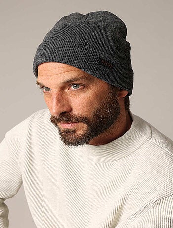 Bonnet côtelé homme à revers avec patch logo 'Deeluxe'